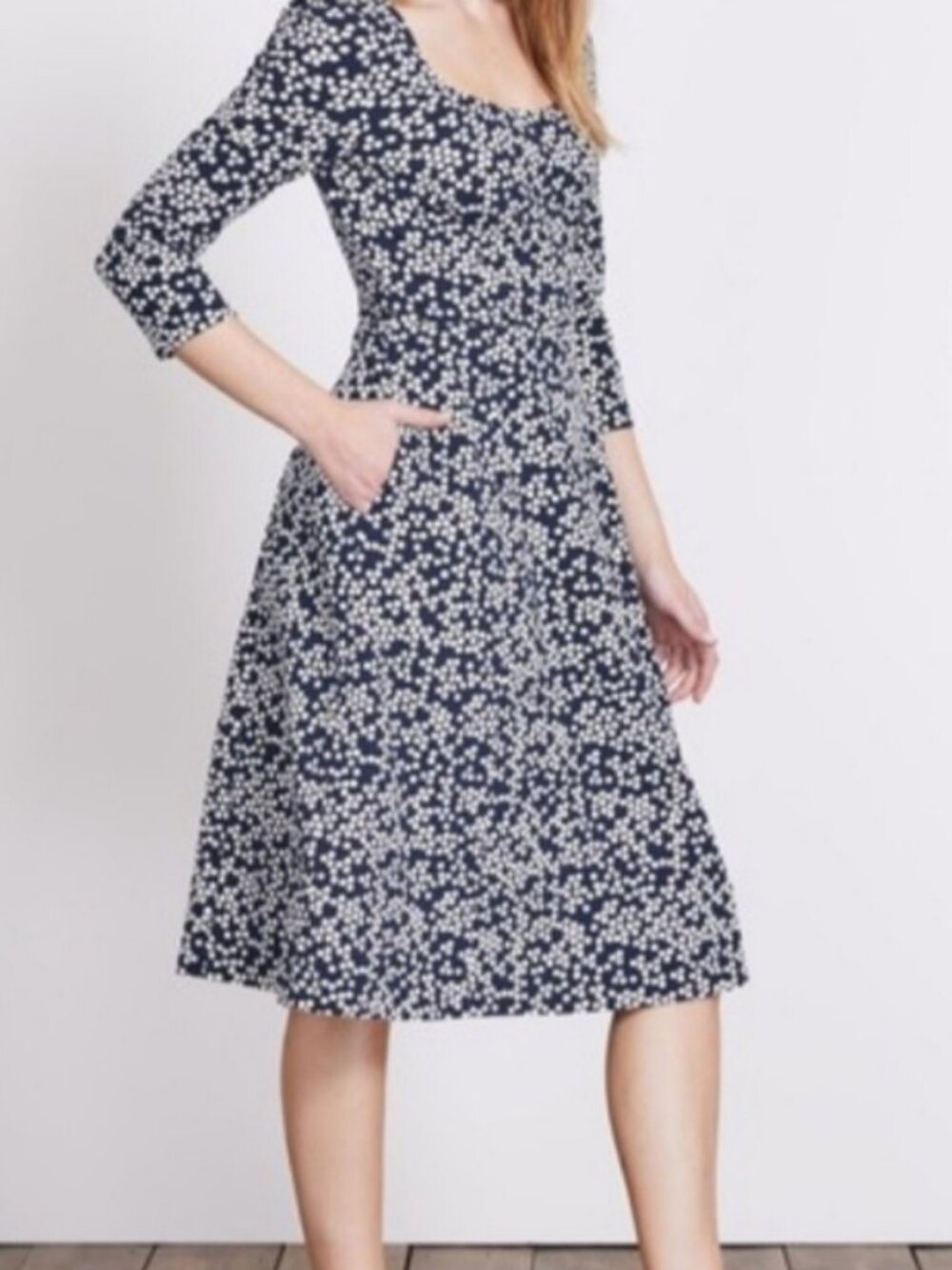 Boden Julianna Ponte Fit and Flare Dress 2R Navy White